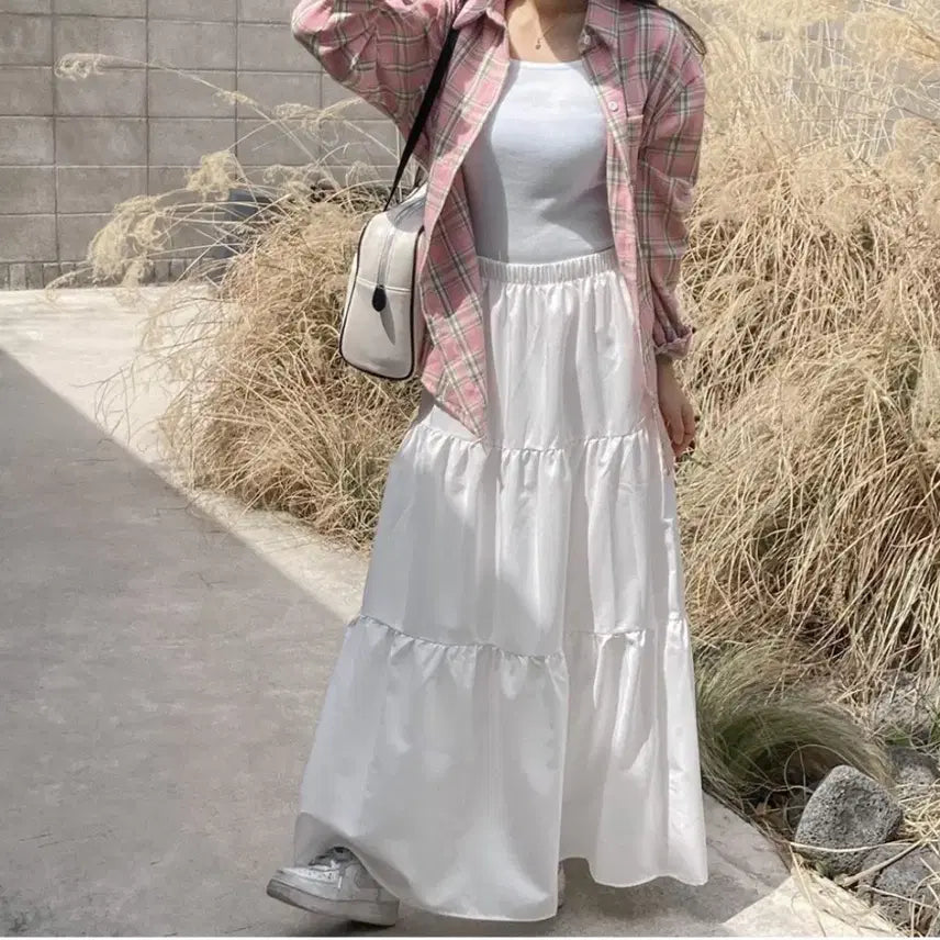 [BUNJANG] Avely White Tiered Long Skirt / 에이블리 화이트 캉캉 스커트
