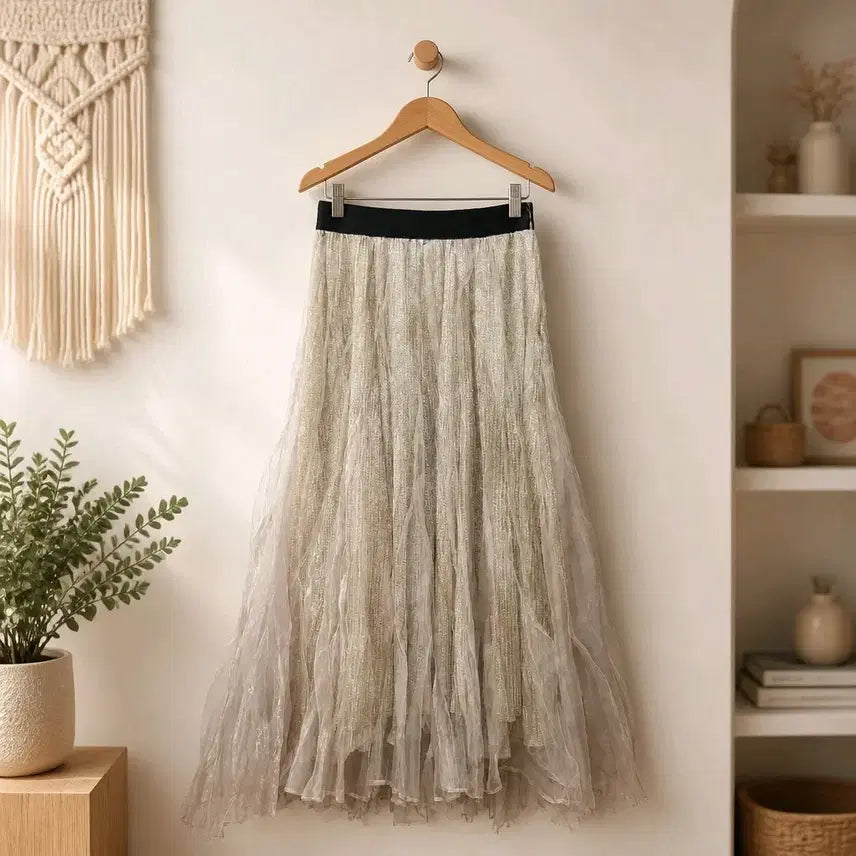 [BUNJANG] Hansem Langvance 2022 Shiny Pleated Long Skirt (Size 64-94) / 한섬 랑방 2022 샤이니 플리츠 롱 스커트 64-94사이즈