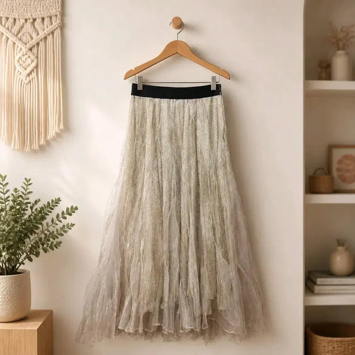 [BUNJANG] Hansem Langvance 2022 Shiny Pleated Long Skirt (Size 64-94) / 한섬 랑방 2022 샤이니 플리츠 롱 스커트 64-94사이즈