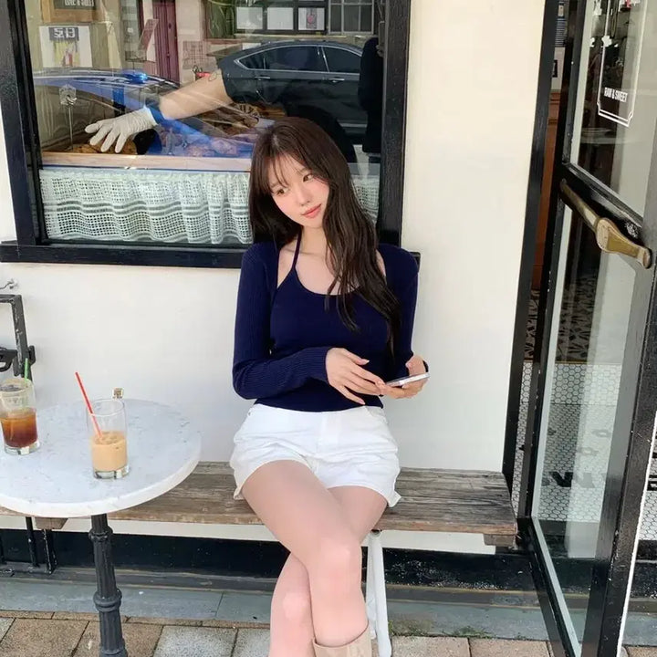 [BUNJANG] Lebeauh Sophie Halter Knit &amp; Bolero Set Navy / 르브아 소피 홀터 니트 &amp; 볼레로 세트 네이비