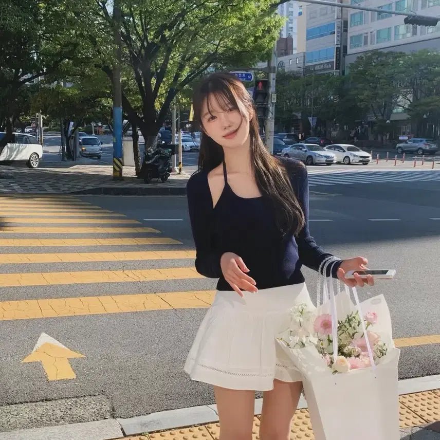 [BUNJANG] Lebeauh Sophie Halter Knit &amp; Bolero Set Navy / 르브아 소피 홀터 니트 &amp; 볼레로 세트 네이비