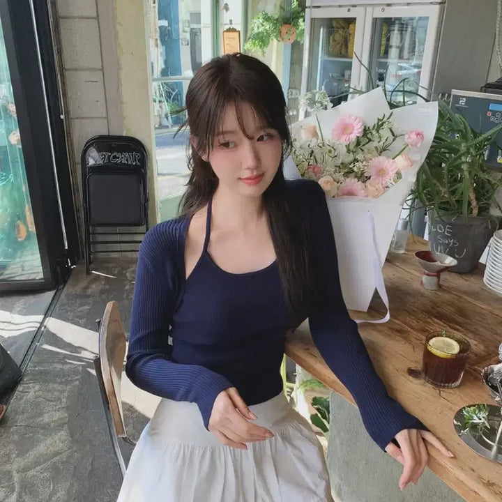 [BUNJANG] Lebeauh Sophie Halter Knit &amp; Bolero Set Navy / 르브아 소피 홀터 니트 &amp; 볼레로 세트 네이비