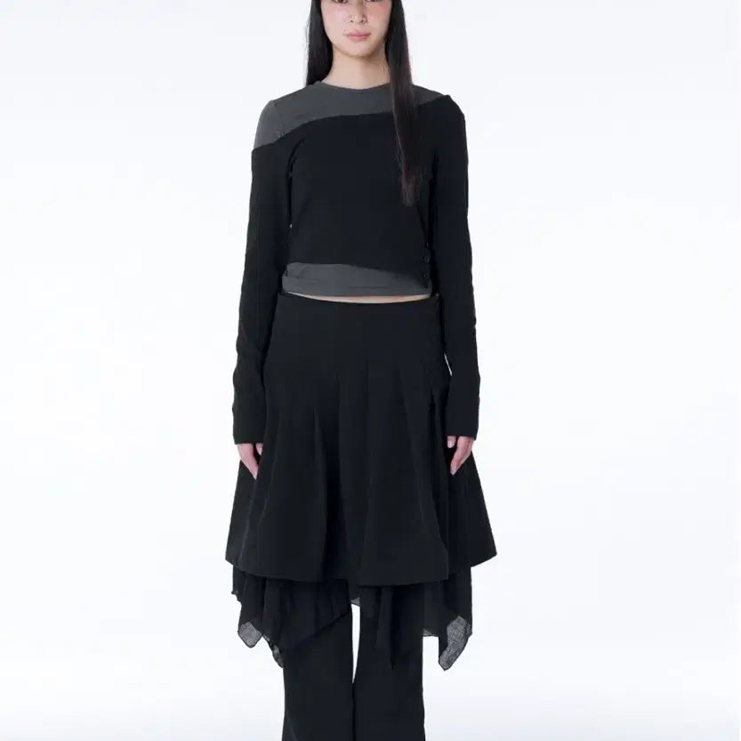 [BUNJANG] Miseki Seoul Layered Skirt Pants Set - Black / 미세키서울 레이어드 스커트 팬츠 세트 블랙