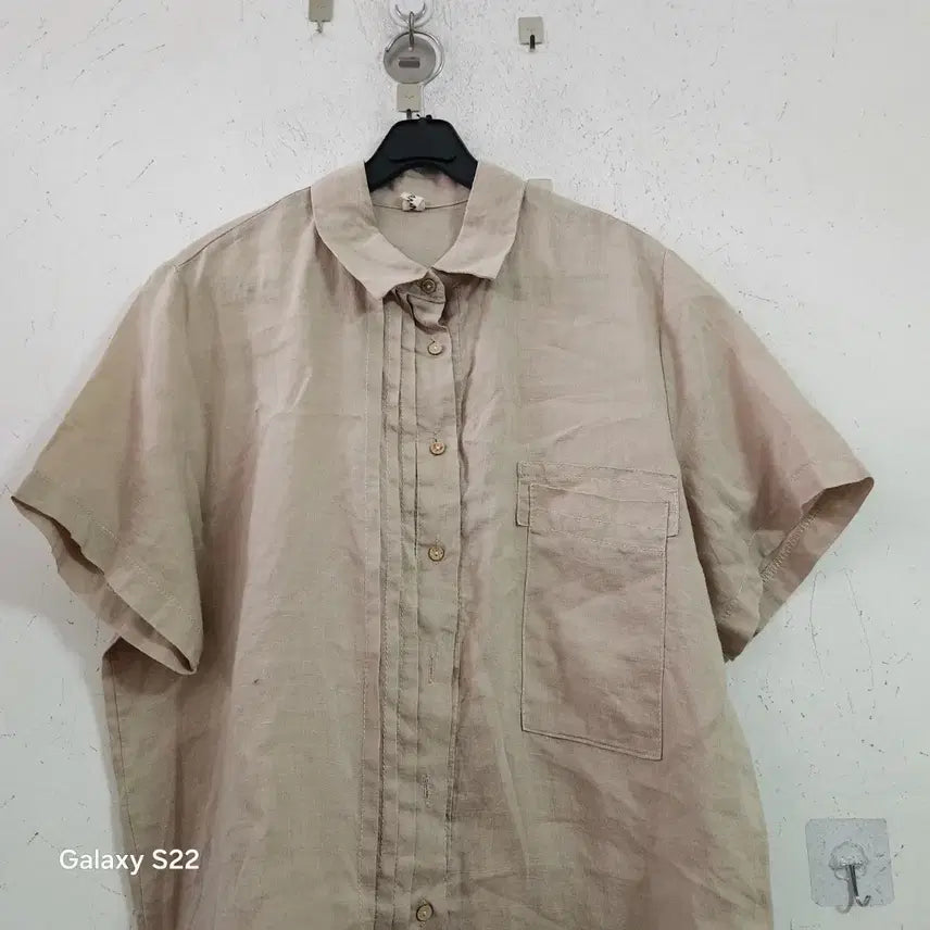 [BUNJANG] Linen Short-Sleeve Shirt / 베이지색 린넨 반팔 셔츠