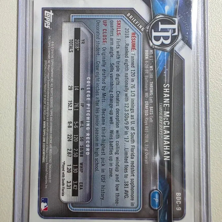 [SOLD OUT] 2018 mlb 셰인 맥클라나한 크롬 루키카드 템파베이레이스