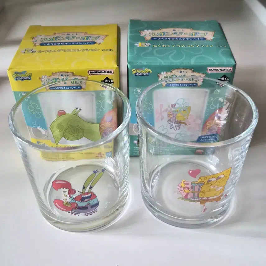 [BUNJANG] SpongeBob Kuji E Prize Glass Cups Bundle Set / [일괄] 스폰지밥 쿠지 E상 유리컵 판매합니다!
