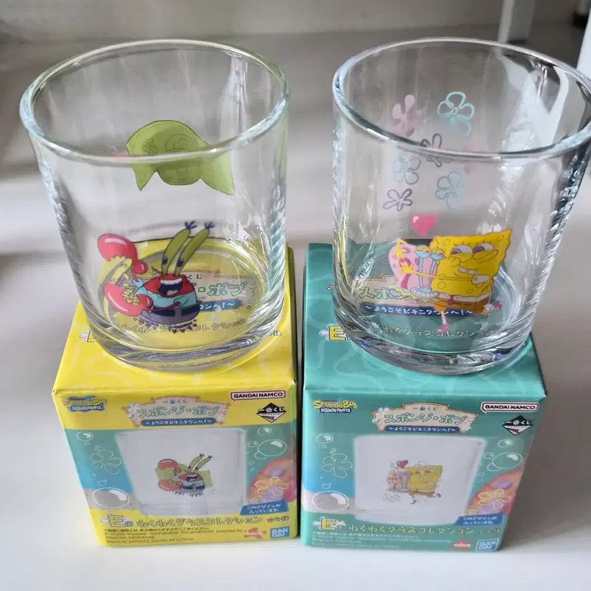 [BUNJANG] SpongeBob Kuji E Prize Glass Cups Bundle Set / [일괄] 스폰지밥 쿠지 E상 유리컵 판매합니다!