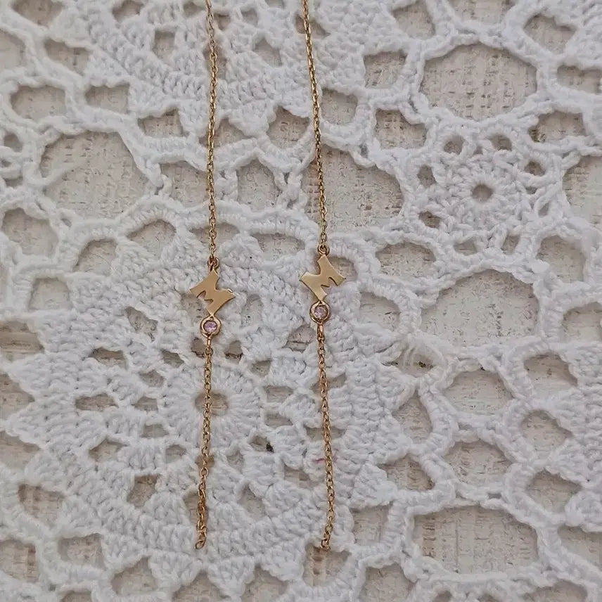 [BUNJANG] Metroseity Logo &amp; Gemstone Drop Earrings 14K Gold / 메트로시티 귀걸이