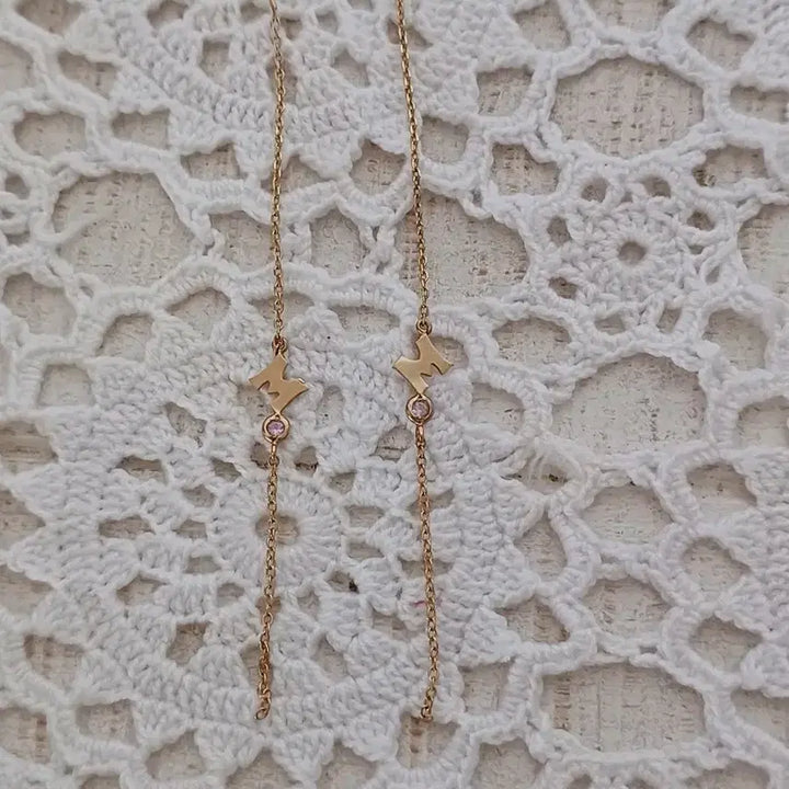 [BUNJANG] Metroseity Logo &amp; Gemstone Drop Earrings 14K Gold / 메트로시티 귀걸이