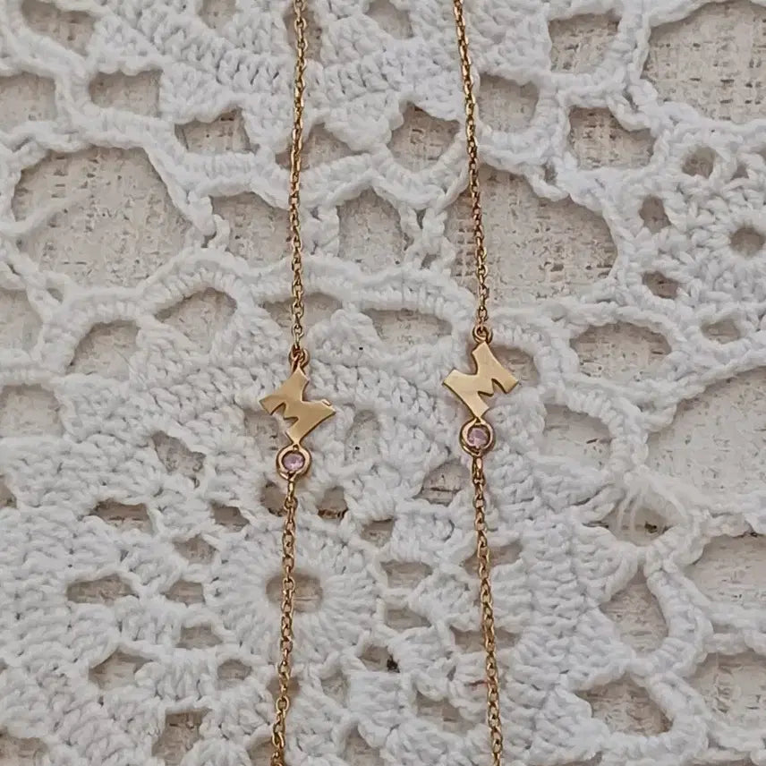 [BUNJANG] Metroseity Logo &amp; Gemstone Drop Earrings 14K Gold / 메트로시티 귀걸이