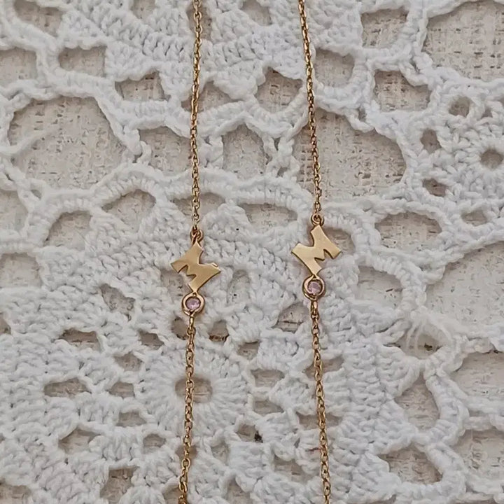 [BUNJANG] Metroseity Logo &amp; Gemstone Drop Earrings 14K Gold / 메트로시티 귀걸이