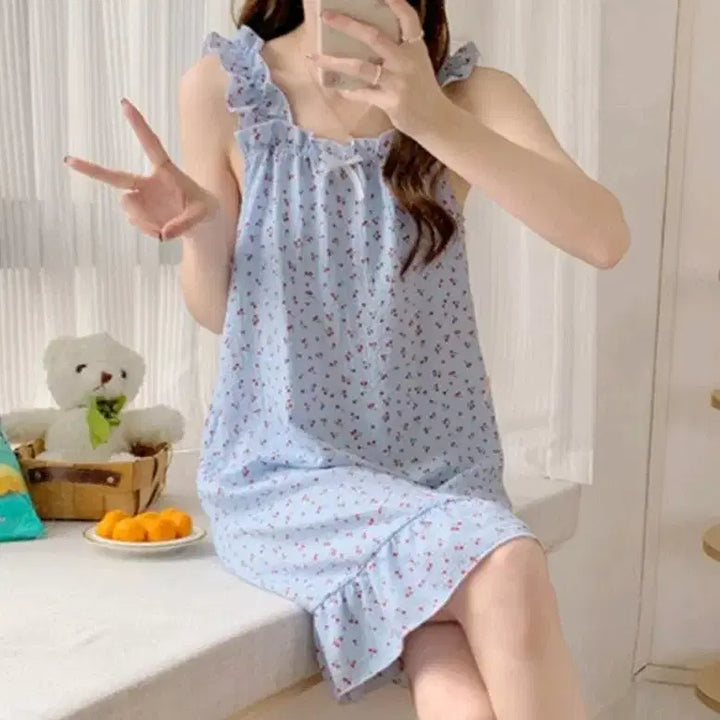 [BUNJANG] Cherry Pattern Cami Pajama Set / 체리 잠옷 파자마 홈웨어 슬립 언더웨어 속옷