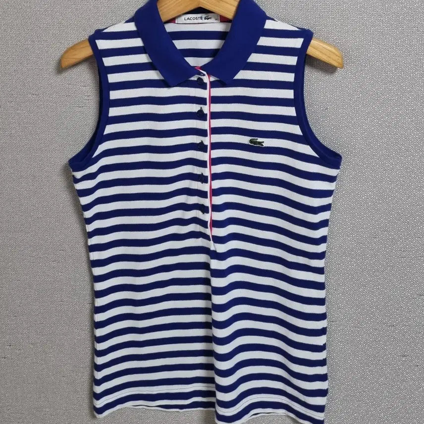 [BUNJANG] Lacoste Blue &amp; White Stripe Sleeveless Polo Shirt / 34) 라코스테 블루+화이트 스트라이프 PK 민소매