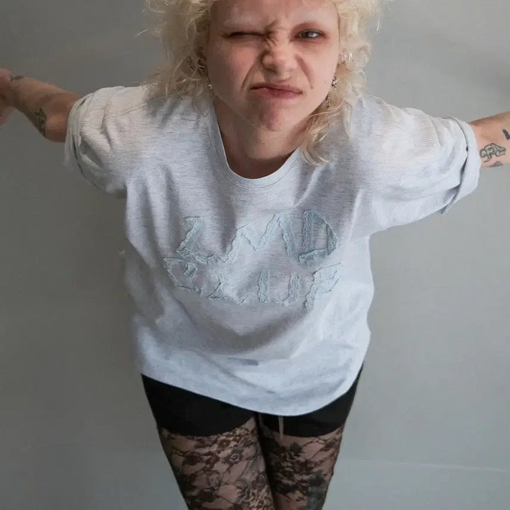 [BUNJANG] Elwood Rough Lace T-Shirt Heather Gray / 새상품) 엘무드 러프 레이스 티셔츠 헤더그레이