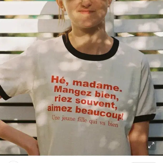 [BUNJANG] Konichiwa Bonjour Madame Ringer T-shirt (White/Red) M / 곤니치와봉쥬르 마담 링거 티(화이트/레드)