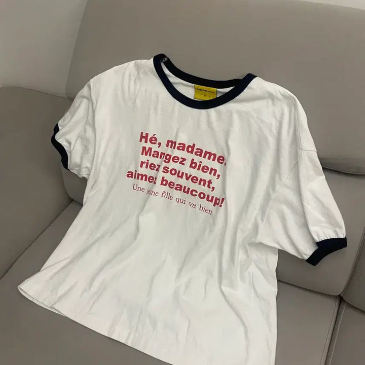 [BUNJANG] Konichiwa Bonjour Madame Ringer T-shirt (White/Red) M / 곤니치와봉쥬르 마담 링거 티(화이트/레드)