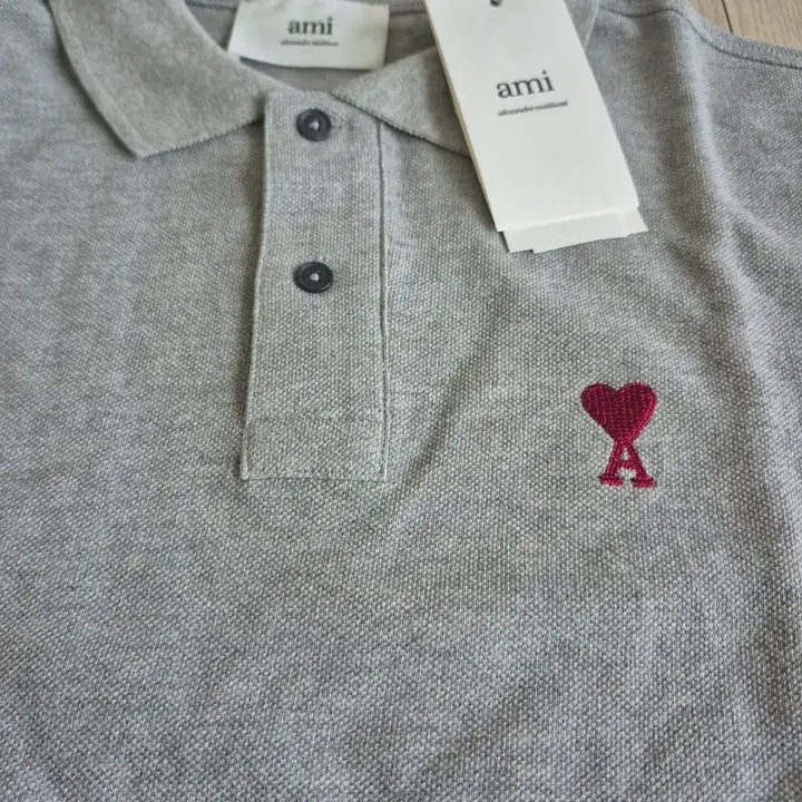 [BUNJANG] AMI Heart Logo Polo Shirt Grey / AMI 하트 로고 카라티 그레이