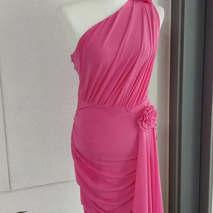 [BUNJANG] Sexy Glam Look Pink Floral Embellished One-Shoulder Costume Dress / 섹시글램룩