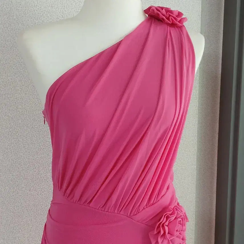 [BUNJANG] Sexy Glam Look Pink Floral Embellished One-Shoulder Costume Dress / 섹시글램룩