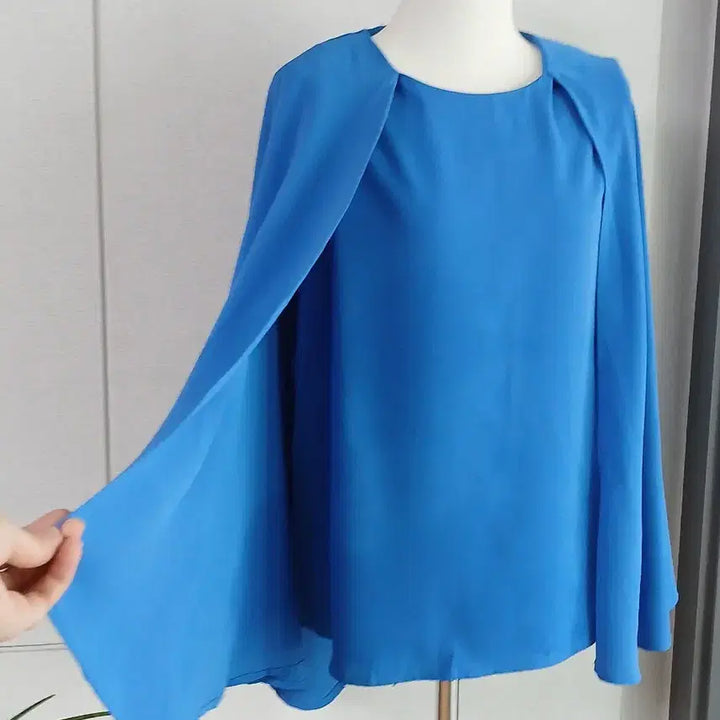 [BUNJANG] Blue Cape Blouse / 블루 케이프 블라우스