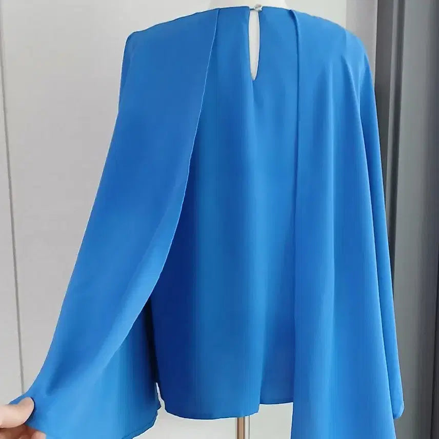 [BUNJANG] Blue Cape Blouse / 블루 케이프 블라우스