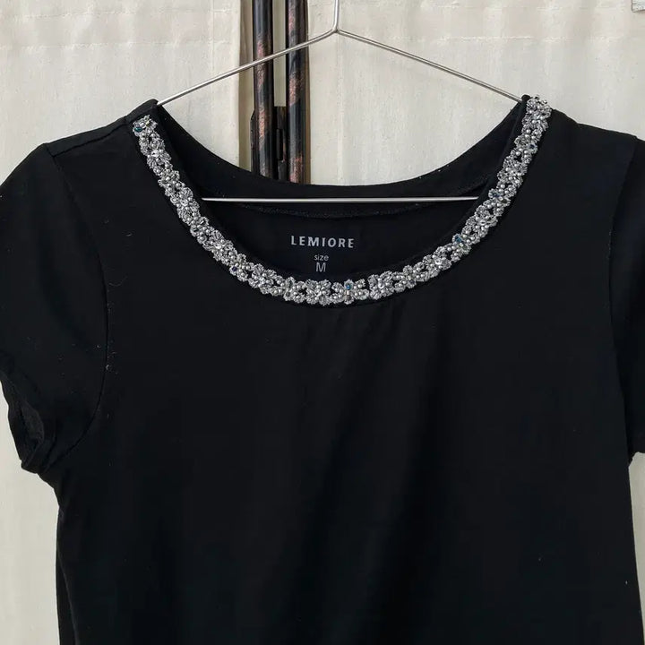 [BUNJANG] Cubic Bead Detail Short Sleeve Top - Mori Girl Japanese Vintage / 큐빅 비즈 디테일 반팔 1308 모리걸 일본빈티지