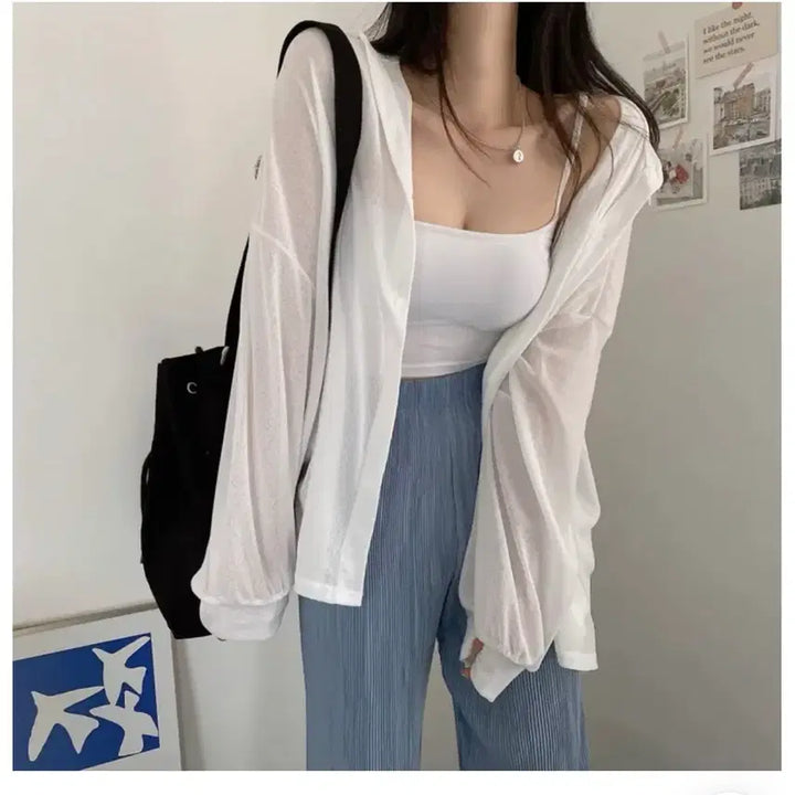 [BUNJANG] Vividglow See-through Loose Fit Summer Cardigan / 에이블리 비비드글로우 시스루 루즈핏 여름 가디건