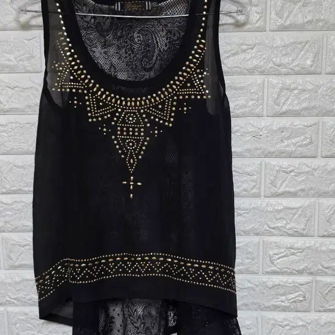 [BUNJANG] Black See-Through Lace Trim Vest (M) / 블랙 시스루 레이스 장식 조끼민소매M