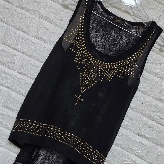 [BUNJANG] Black See-Through Lace Trim Vest (M) / 블랙 시스루 레이스 장식 조끼민소매M