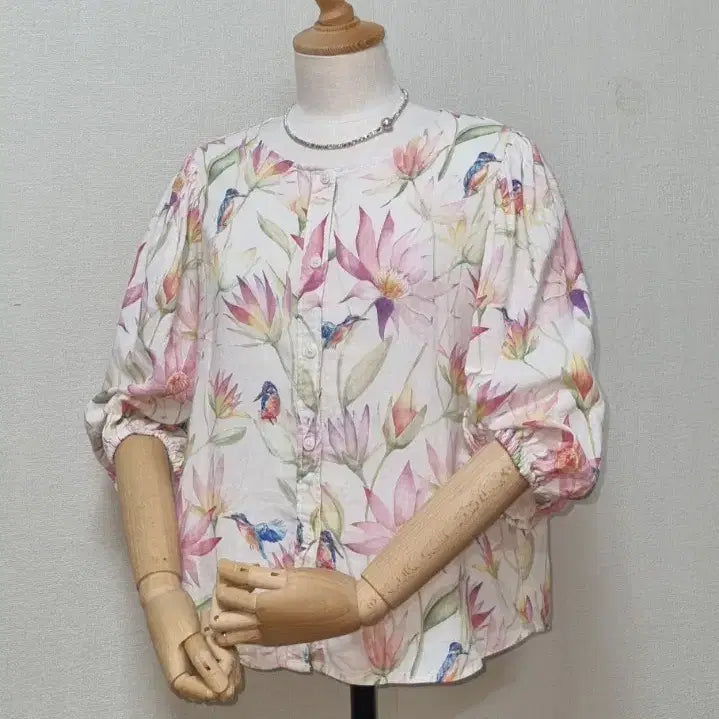 [BUNJANG] H&amp;M Linen Blend Floral Bird Print Blouse / H&amp;M 린넨 블라우스