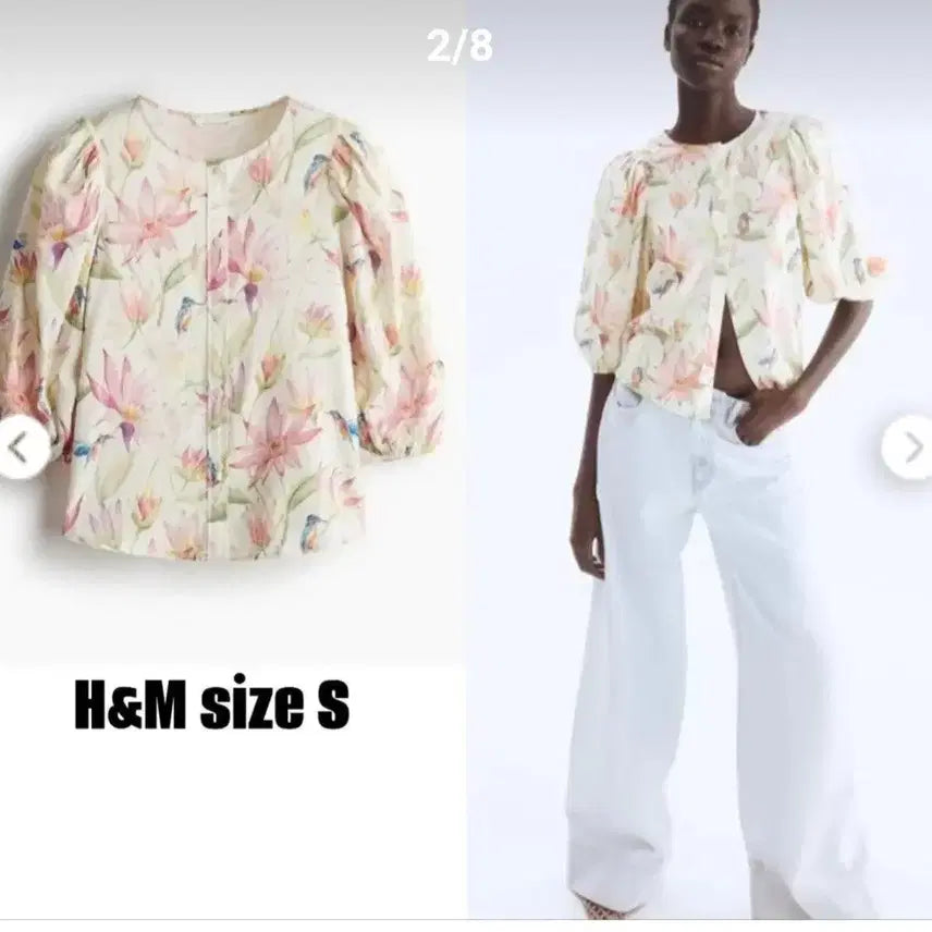 [BUNJANG] H&amp;M Linen Blend Floral Bird Print Blouse / H&amp;M 린넨 블라우스
