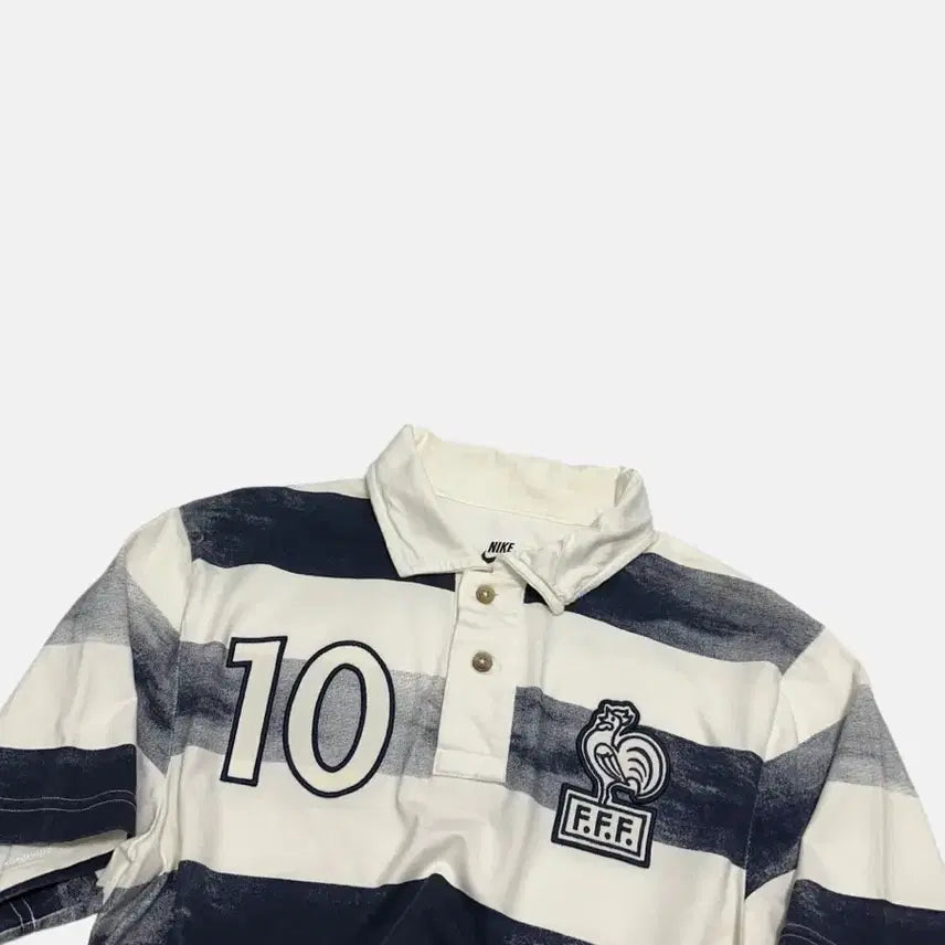 [BUNJANG] Nike France National Team Striped Short Sleeve Polo Shirt / 나이키 프랑스 국대 스트라이프 반팔 카라티 피케셔츠 폴로티