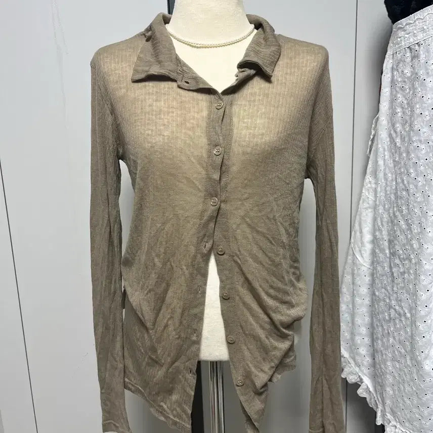 [BUNJANG] Sheer Knit Cardigan Khaki / 시어 니트 가디건 카키