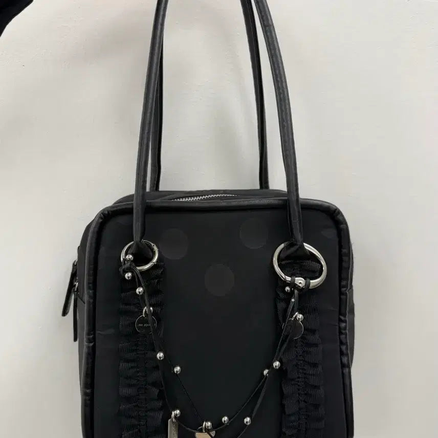 [BUNJANG] Yeomim Black Dot Pattern Mini Box Bag with Keyring / 여밈 블랙 도트 패턴의 미니 박스백 + 키링