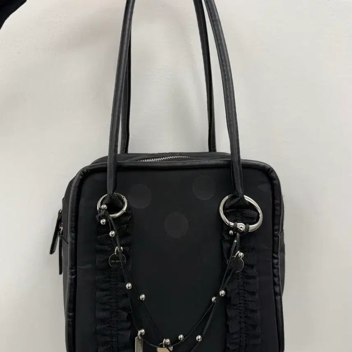 [BUNJANG] Yeomim Black Dot Pattern Mini Box Bag with Keyring / 여밈 블랙 도트 패턴의 미니 박스백 + 키링