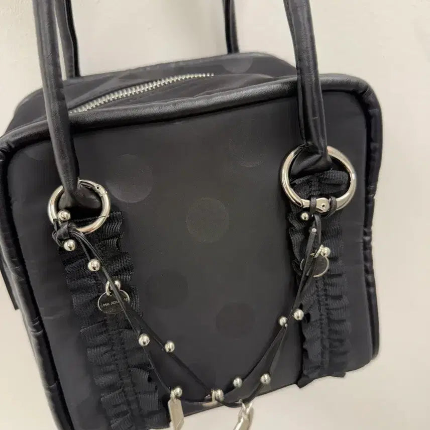 [BUNJANG] Yeomim Black Dot Pattern Mini Box Bag with Keyring / 여밈 블랙 도트 패턴의 미니 박스백 + 키링