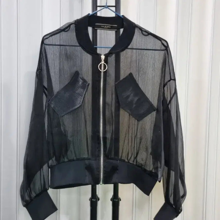 [BUNJANG] Black See-Through Zip-Up Jacket / 블랙 시스루 집업 재킷