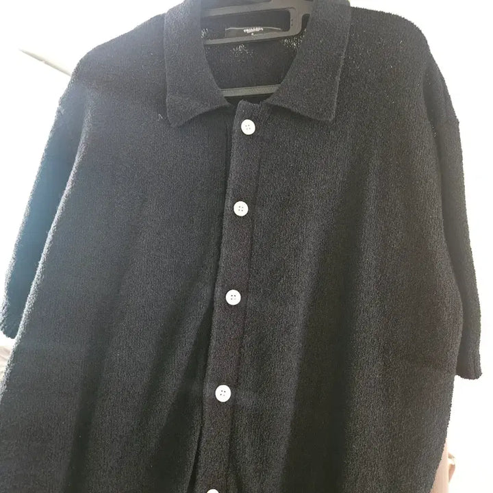 [BUNJANG] Trillion Washable Boucle Collar Short-Sleeve Knit - Black (M) / 트릴리온 워셔블 부클 카라 반팔 니트 M 블랙