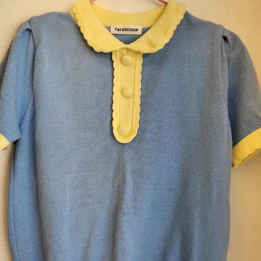 [BUNJANG] Tails Shop Kids Collar Short Sleeve Knit Blue/Yellow / 테일즈샵 카라 반팔 니트 블루/옐로우아동