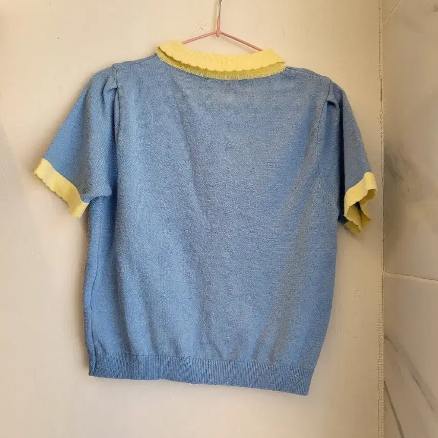 [BUNJANG] Tails Shop Kids Collar Short Sleeve Knit Blue/Yellow / 테일즈샵 카라 반팔 니트 블루/옐로우아동