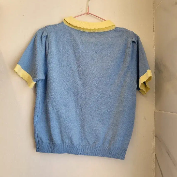 [BUNJANG] Tails Shop Kids Collar Short Sleeve Knit Blue/Yellow / 테일즈샵 카라 반팔 니트 블루/옐로우아동