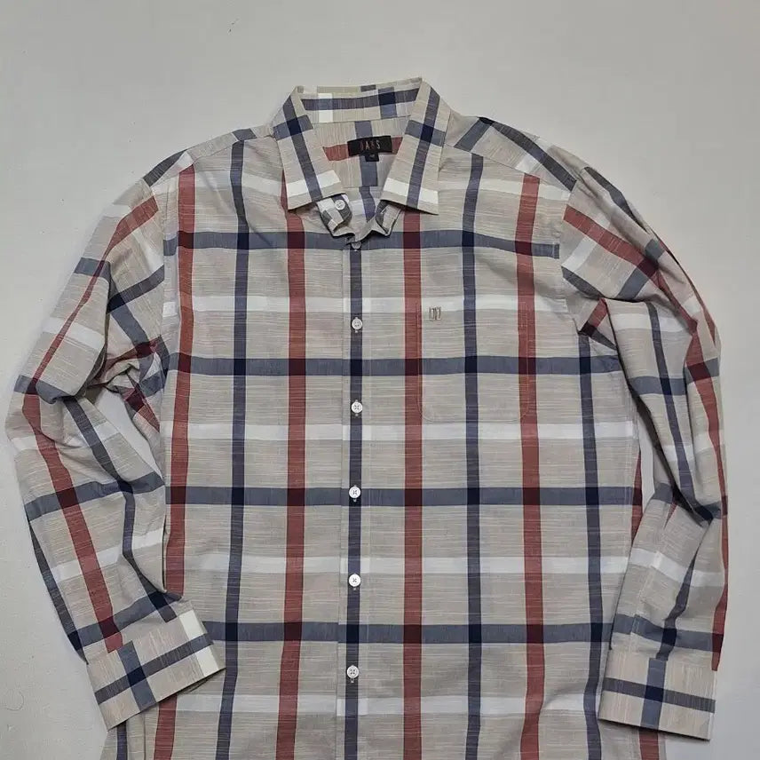 [BUNJANG] Daks Check Pattern Long Sleeve Shirt - Beige / 닥스 체크 패턴 긴팔 셔츠 110 실착 1회