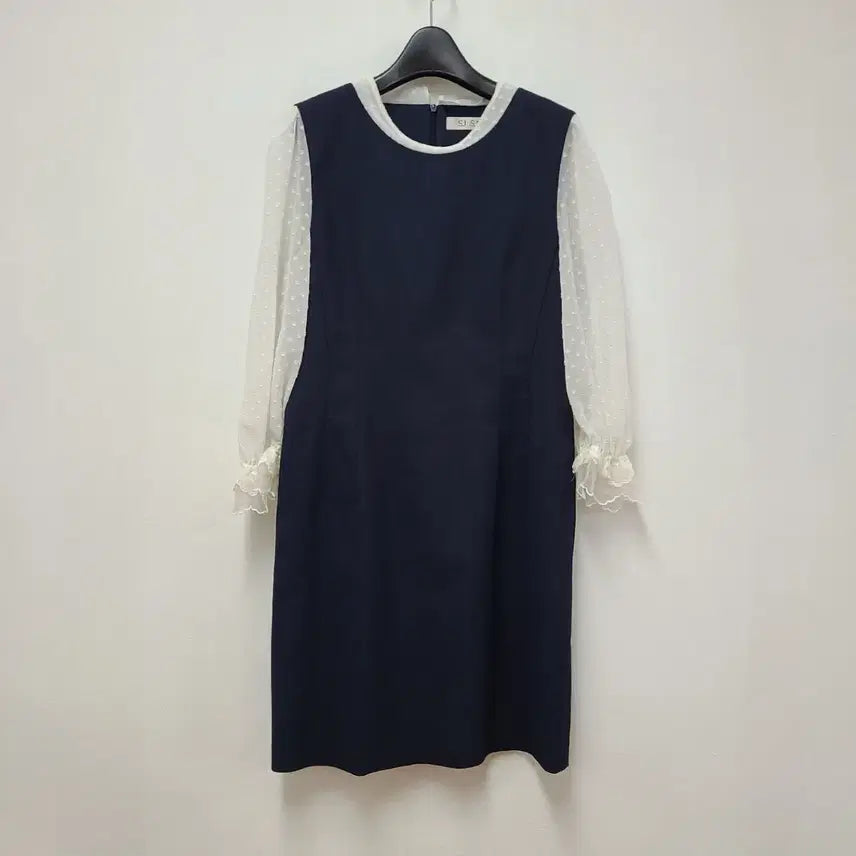 [BUNJANG] SJSJ Sheer Sleeve Linen Dress Navy / SJSJ 시스루소매 원피스 55