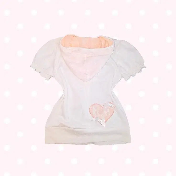[BUNJANG] Riz Lissa Pink Lace Heart Puff Hoodie Zip-Up / 초희귀 리즈리사 히메갸루 핑크 레이스 하트 퍼프 후드 집업