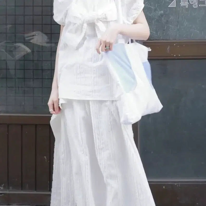[BUNJANG] APINGLER Origami Skirt Ribbon Top Set / 에핑글러 오리가미스커트 리본 탑 셋업
