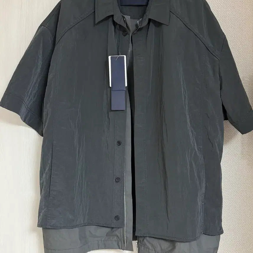 [SOLD OUT] (M) 23ss 준지 나일론 숏슬리브 레이어드 집업 반팔 셔츠