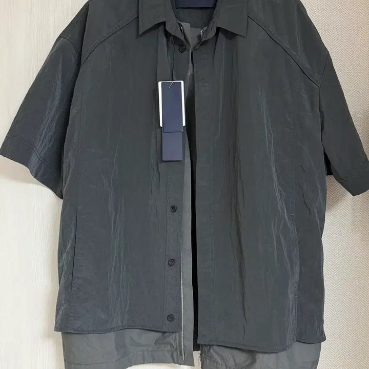 [SOLD OUT] (M) 23ss 준지 나일론 숏슬리브 레이어드 집업 반팔 셔츠