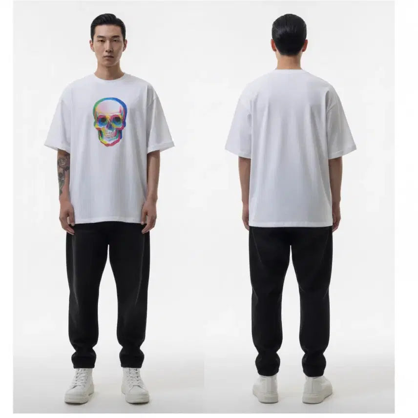 [BUNJANG] Skull Graphic Short Sleeve T-Shirt White / 해골 그래픽 반팔 티셔츠 화이트