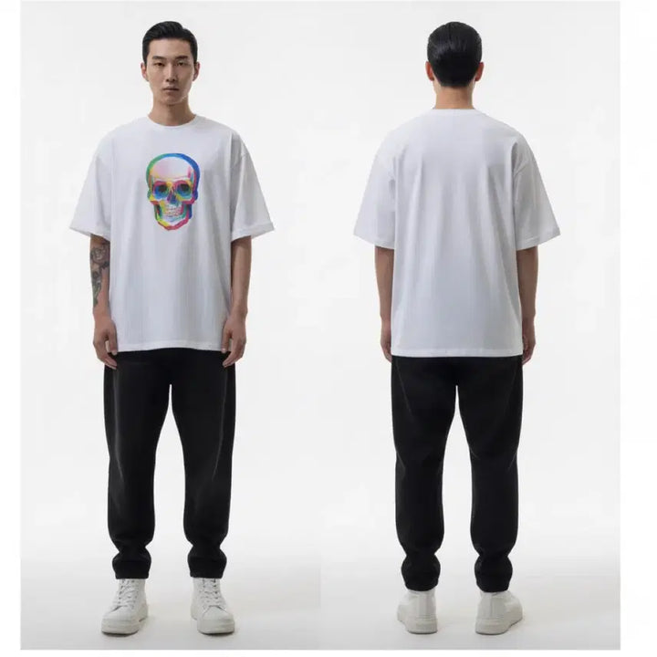 [BUNJANG] Skull Graphic Short Sleeve T-Shirt White / 해골 그래픽 반팔 티셔츠 화이트