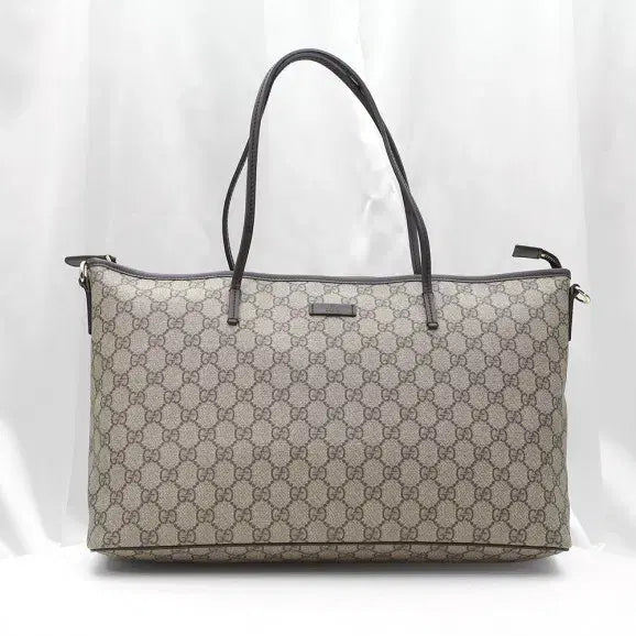 [BUNJANG] Gucci 353437 Brown Leather PVC GG Logo Canvas Shopper Shoulder Bag / (구찌) 353437 브라운 레더 PVC GG로고 캔버스 쇼퍼 숄더백